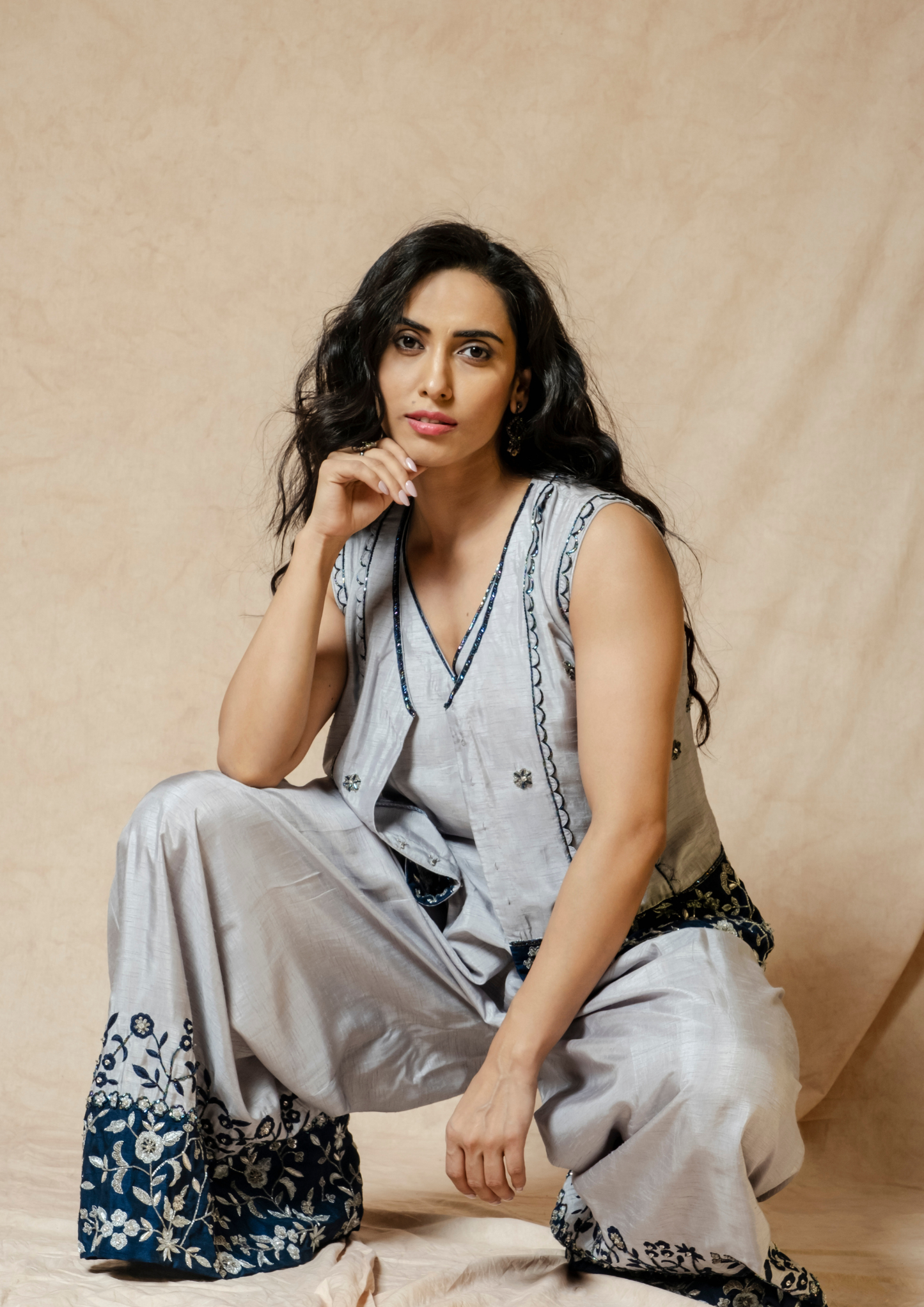 Akira Grey and Blue Jumpsuit and Jacket Set.