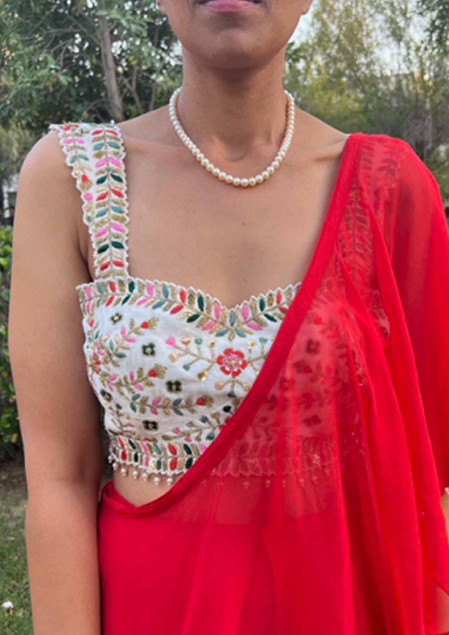 Akira Orange and Cream Pre- Stitched Waterfall Draped Saree and Blouse.