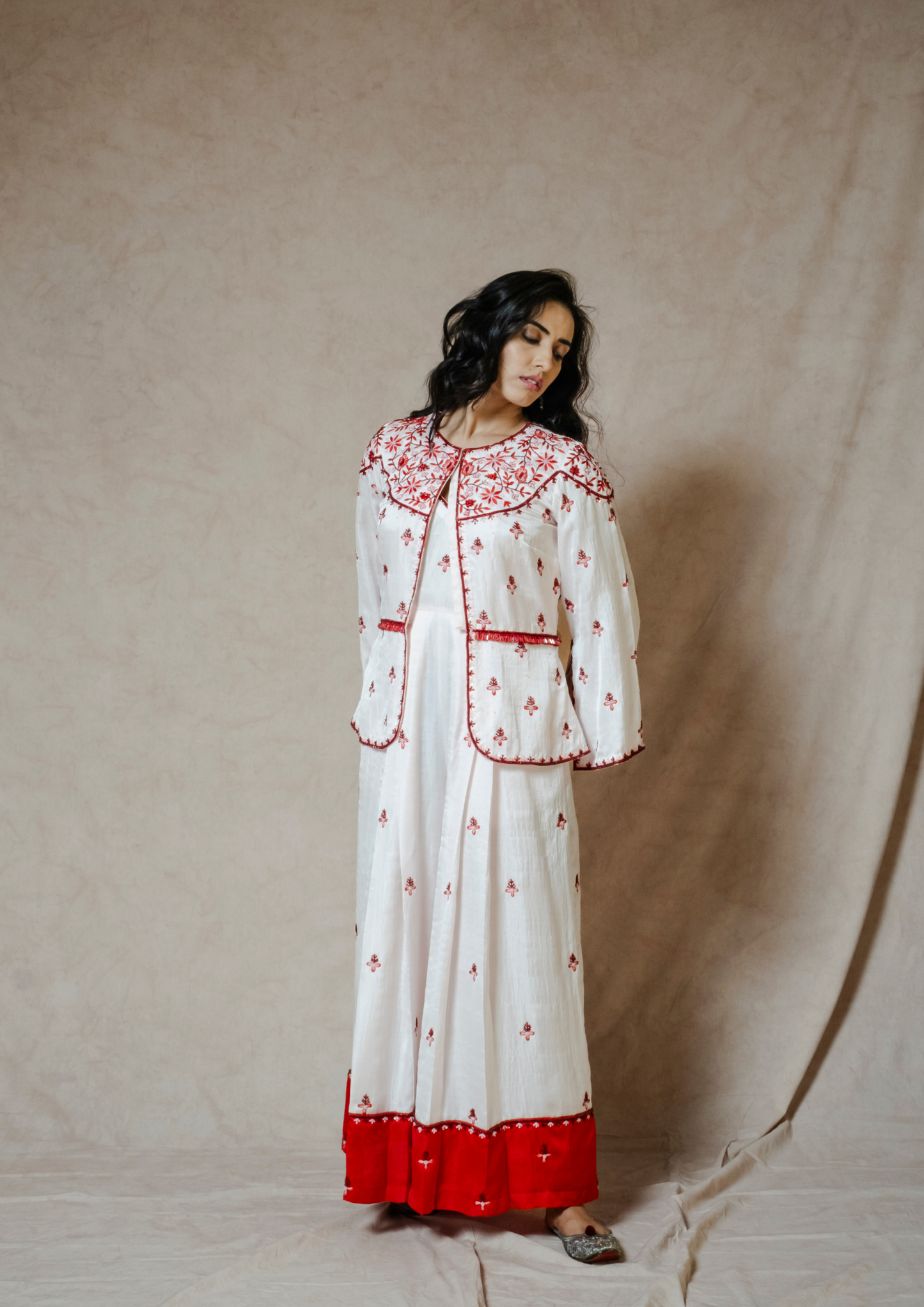 Akira Red and Dusty Pink Jumpsuit and Jacket Set.